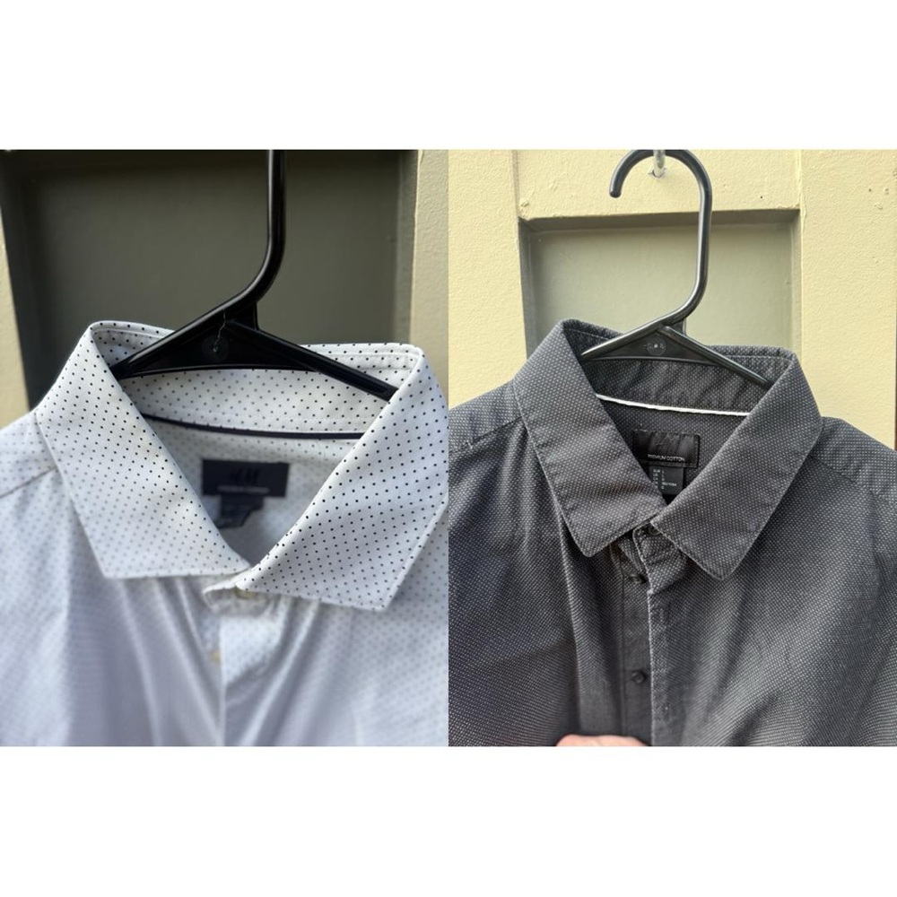 H&M Men's Premium Collared Dress Shirt - White with Microdot and Charcoal Grey